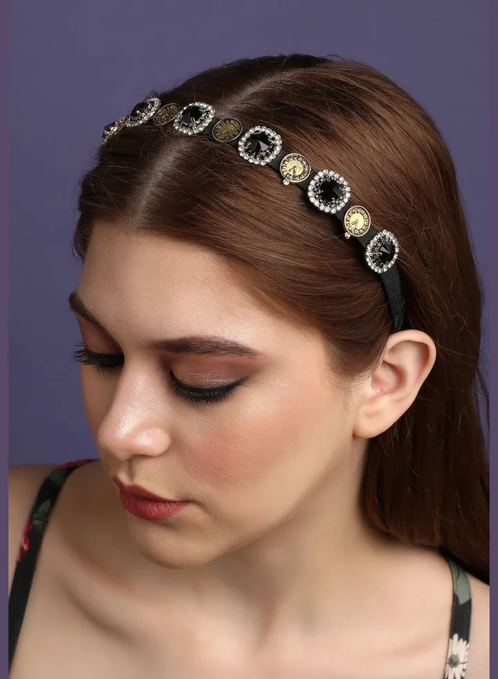 Trendy Western Wear Fabric and Metal Hair Band with Designer Stone For Women