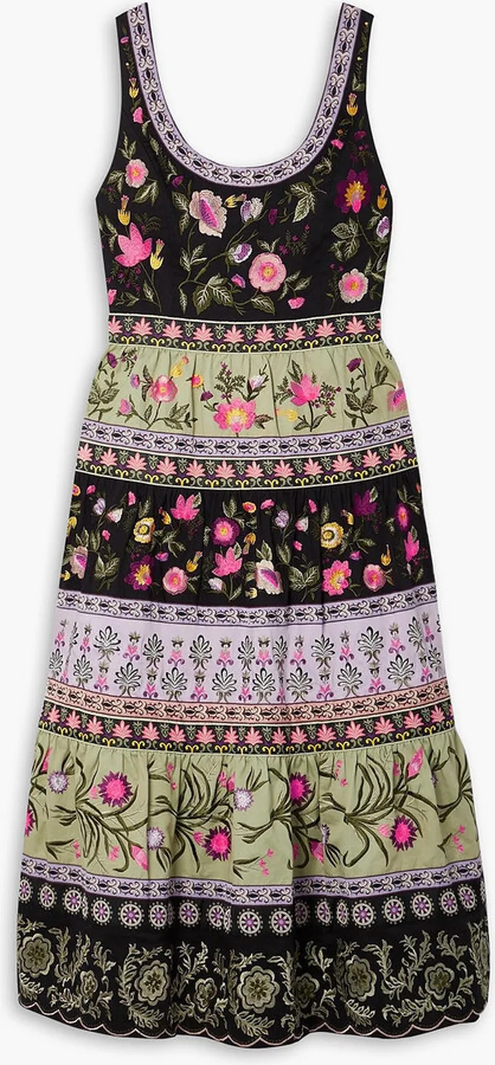 Arya tiered embroidered cotton-blend midi dress