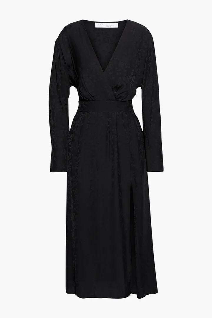 Antero wrap-effect satin-jacquard midi dress