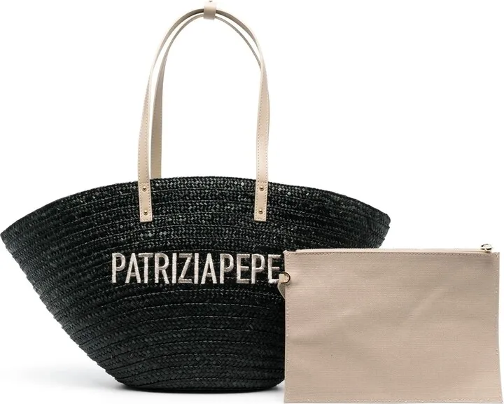 Embroidered-Logo Interwoven Beach Bag