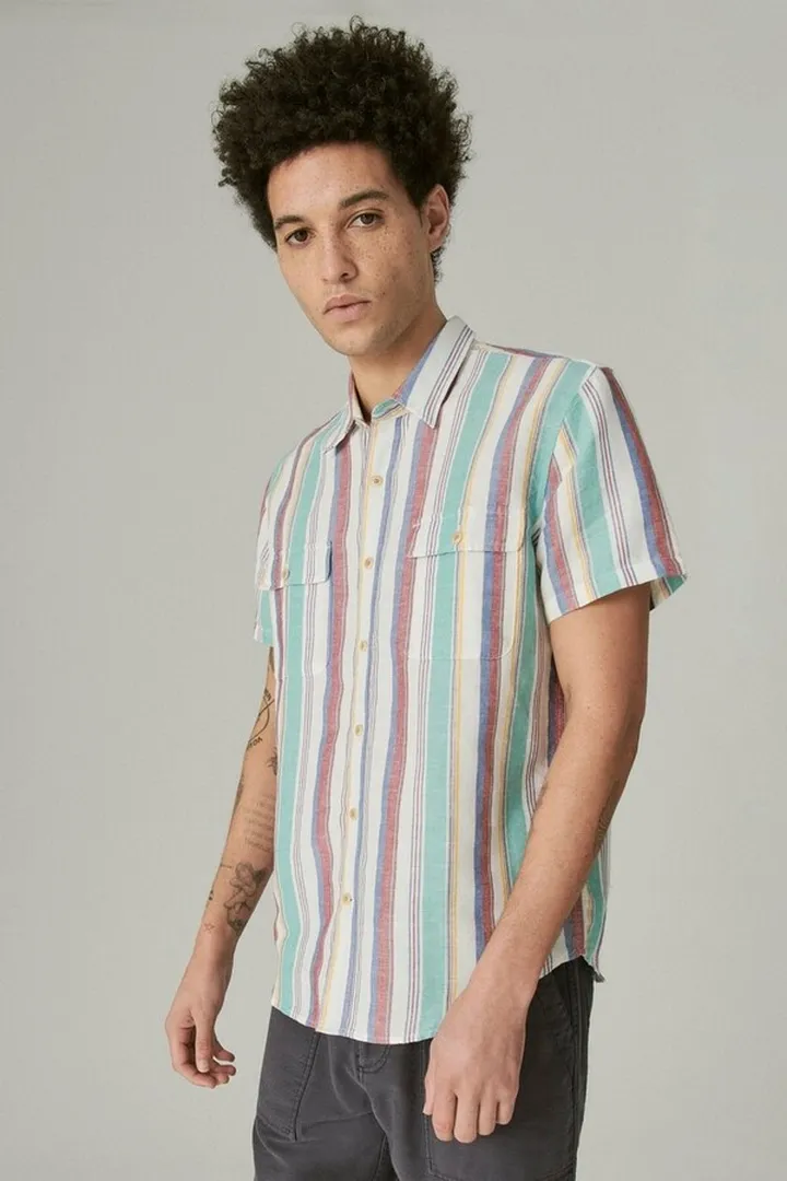 Hemp Stripe Workwear Short Sleeve Shirt
