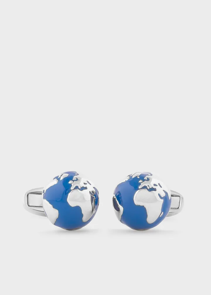 Navy and Silver Globe Cufflinks