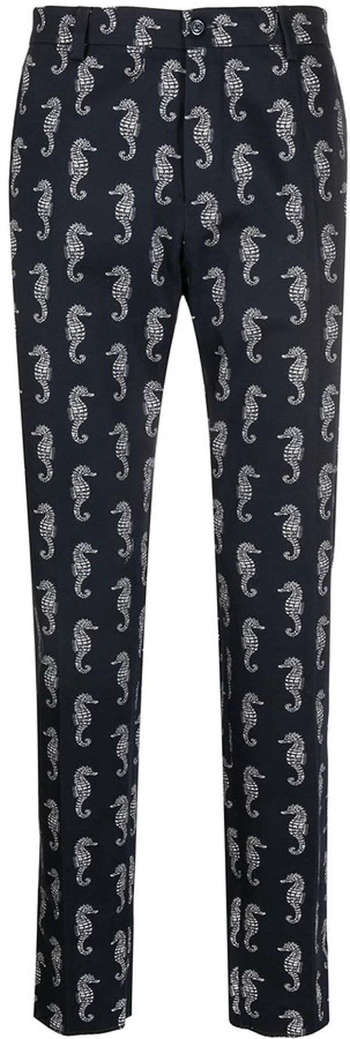 Seahorse-Print Slim-Fit Trousers