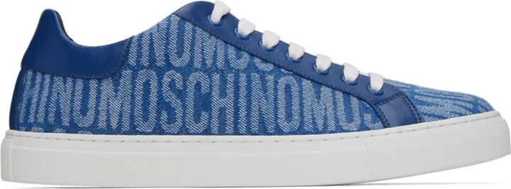 Moschino Blue All-Over Logo Denim Sneakers