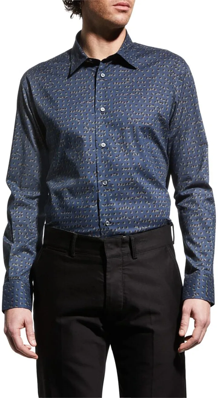 Men's Geometric Silk Sport Shirt