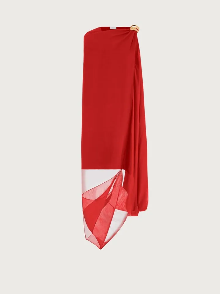 Ferragamo Women Asymmetric dress with organza Red