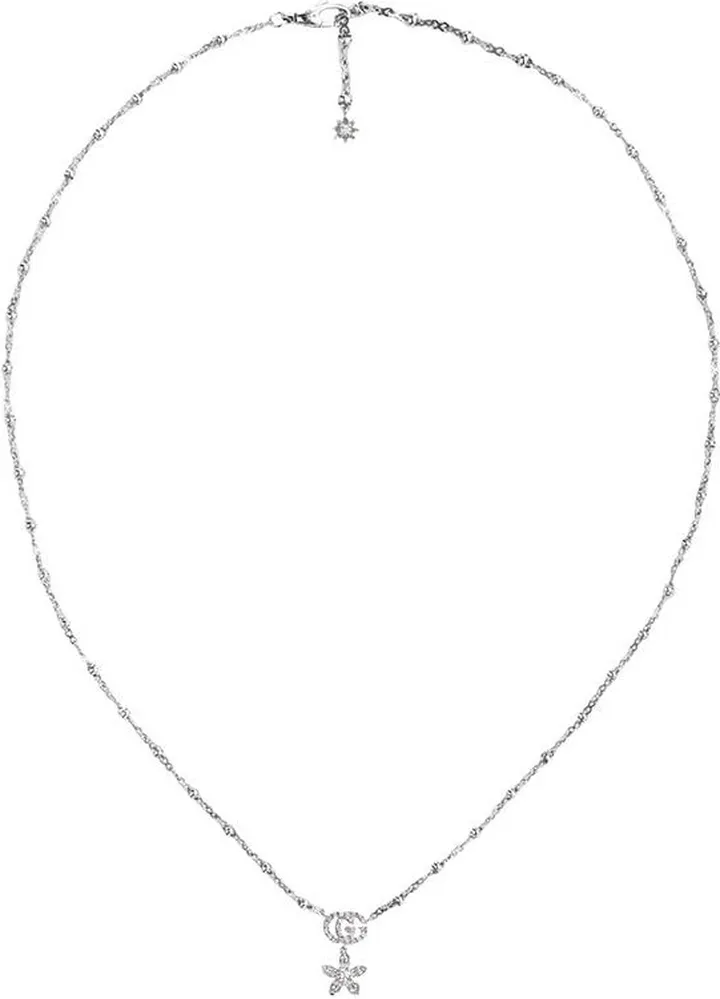 Flower and Double G necklace with diamonds