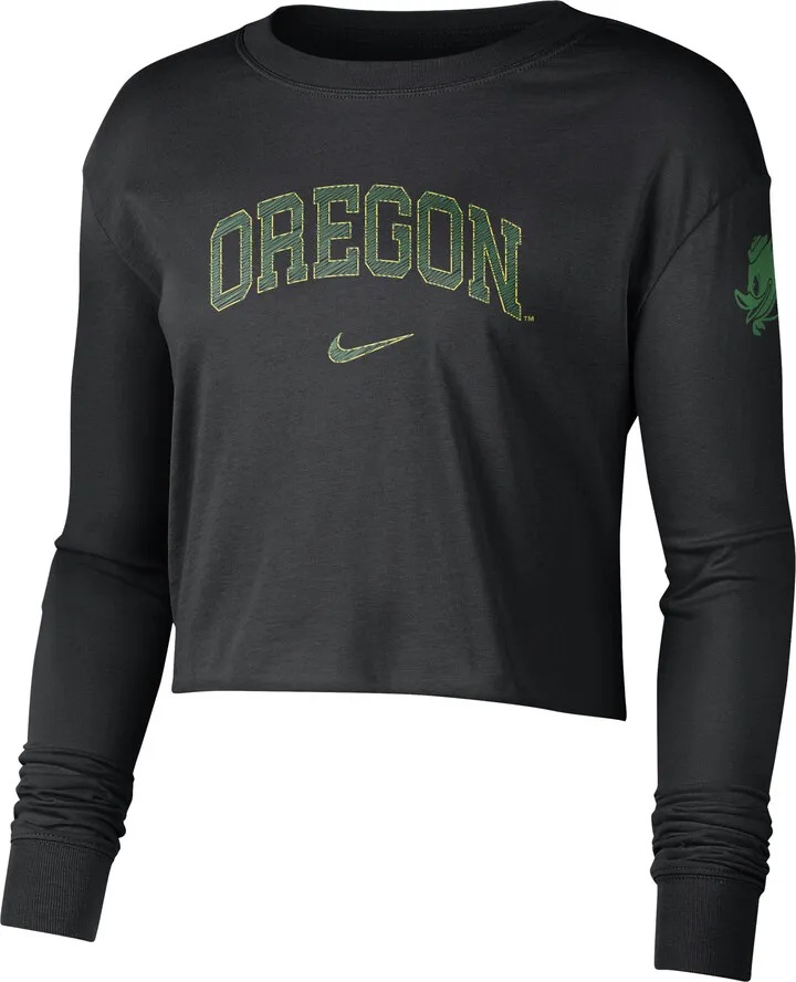 Nike Women's College (Oregon) Cropped Long-Sleeve T-Shirt in Black