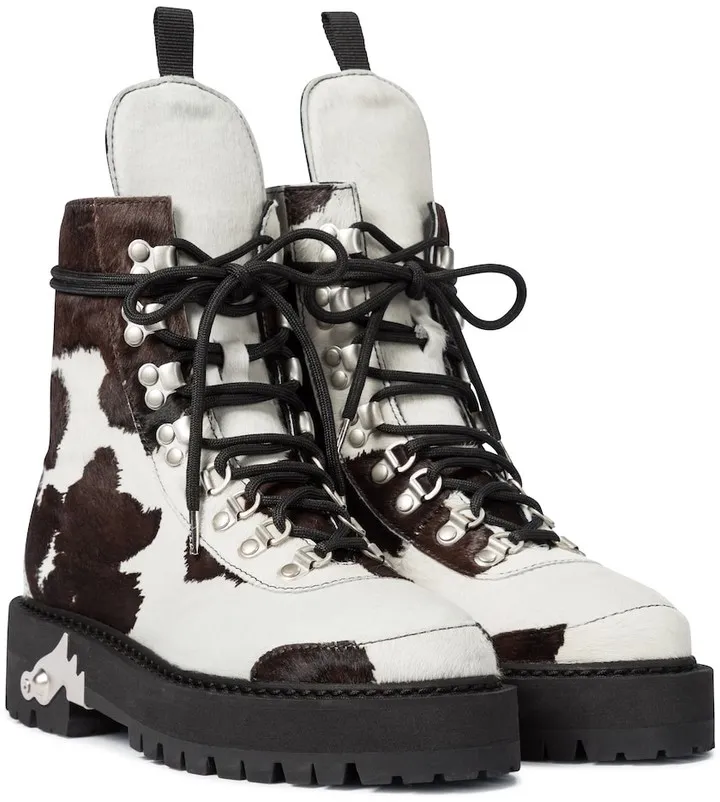 Calf hair lace-up boots