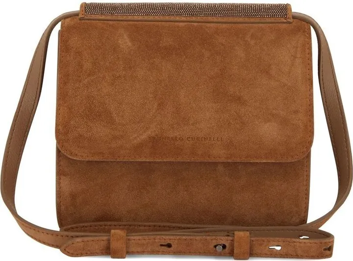 Monili-chain suede crossbody bag