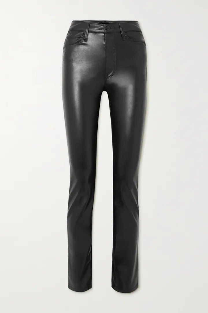 Mother - The Dazzler Skimp Faux Leather Straight-leg Pants - Black