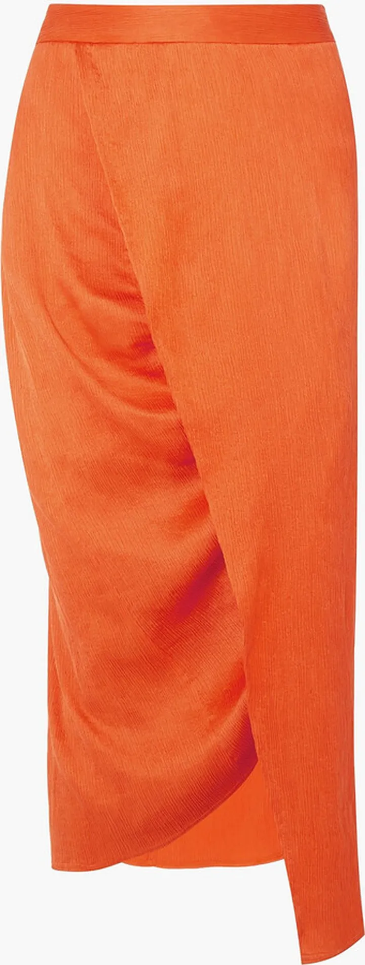 Wrap-effect plissé silk-satin midi skirt