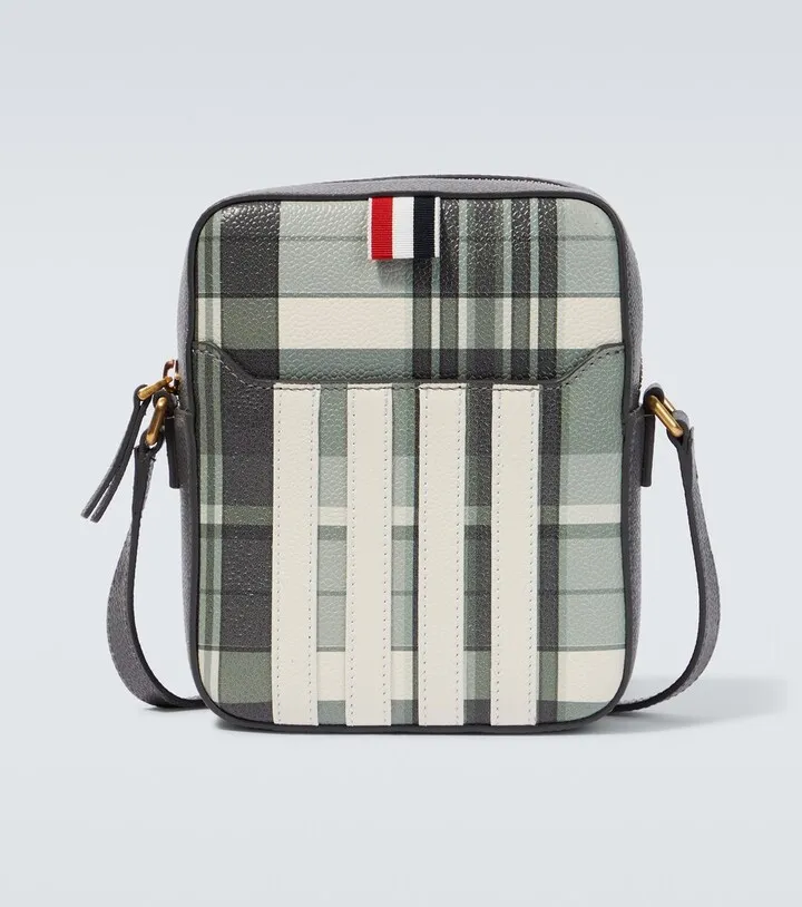 4-Bar checked leather crossbody bag