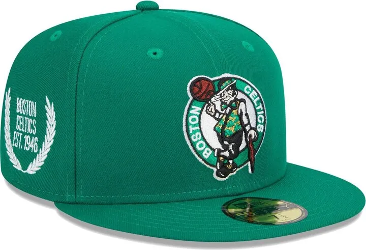 Men's New Era Kelly Green Boston Celtics Camo Undervisor Laurels 59Fifty Fitted Hat
