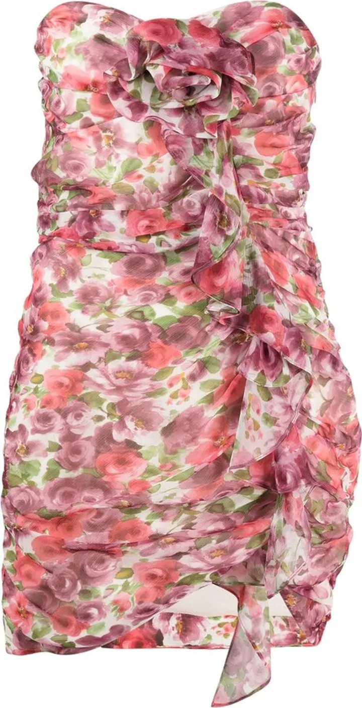Floral-Print Ruffled Silk Minidress