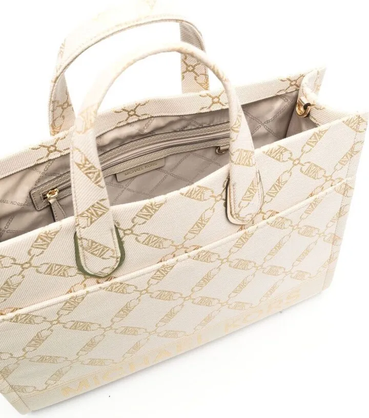 Beige Gigi Large Empire Tote Bag With Jacquard Logo Pattern In Canvas Woman