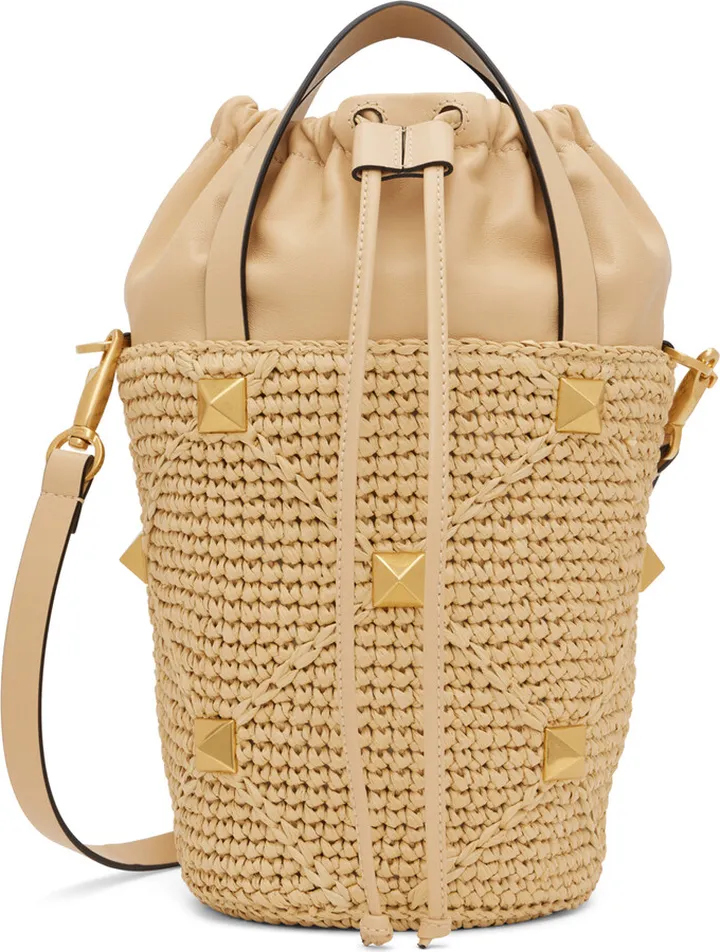 Valentino Garavani Beige Roman Stud Bucket Bag