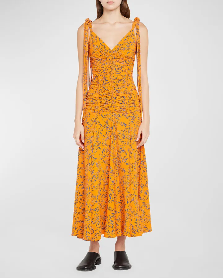 Crepe De Chine Ruched Maxi Dress