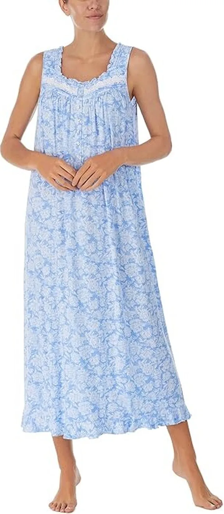 Eileen West Sleeveless Ballet Gown (Blue Ground Floral) Women's Pajama
