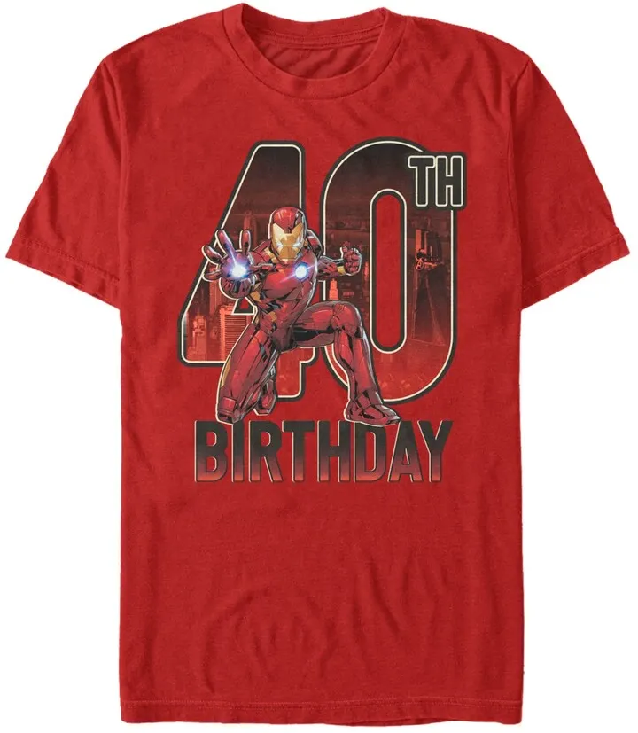 Fifth Sun Men's Marvel Iron Man 40th Birthday Action Pose Short Sleeve T-Shirt