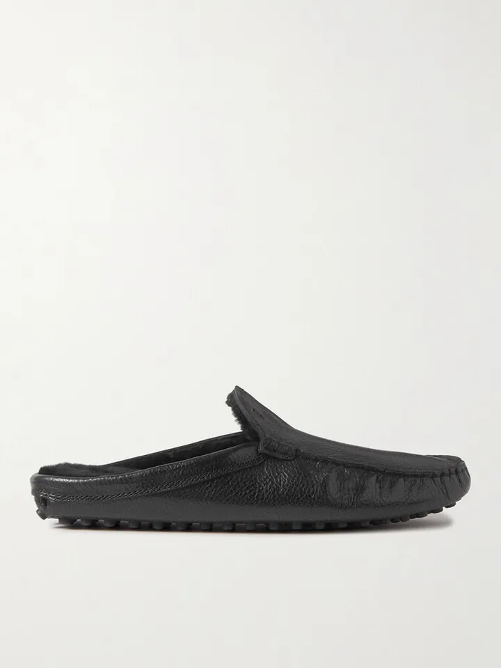 Shearling-Lined Full-Grain Leather Slippers