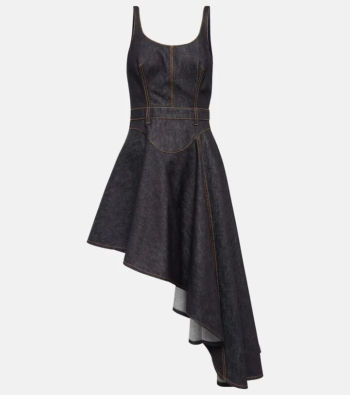 Asymmetric denim minidress