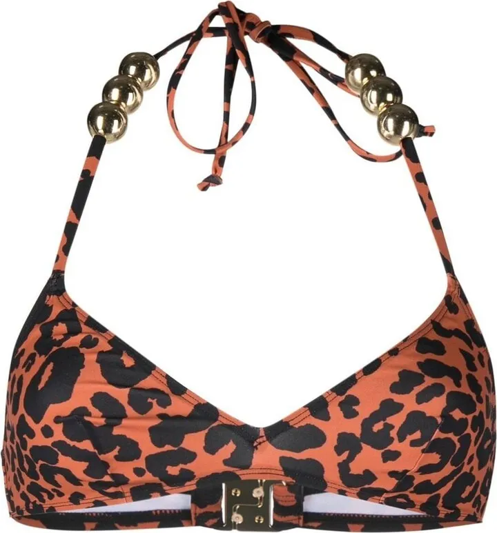 Leopard-Print Bead Detail Bikini Top