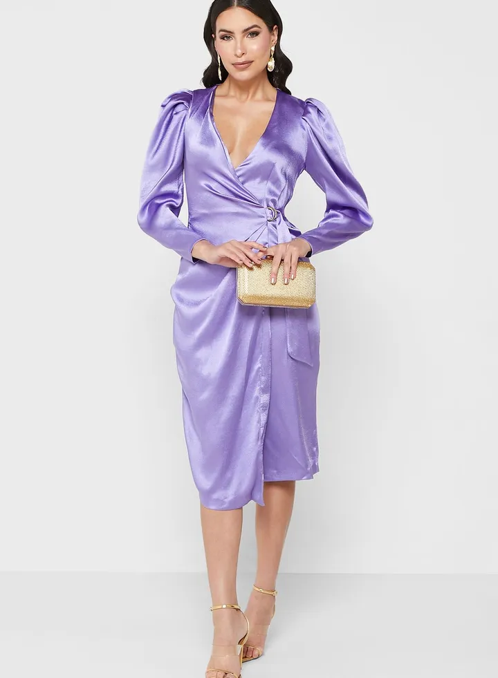 Puff Sleeve Wrap Dress