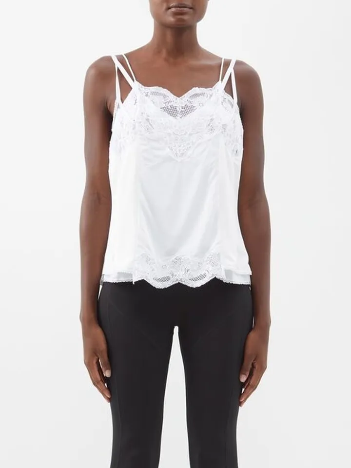 Patched Lace-trim Layered Satin Cami Top