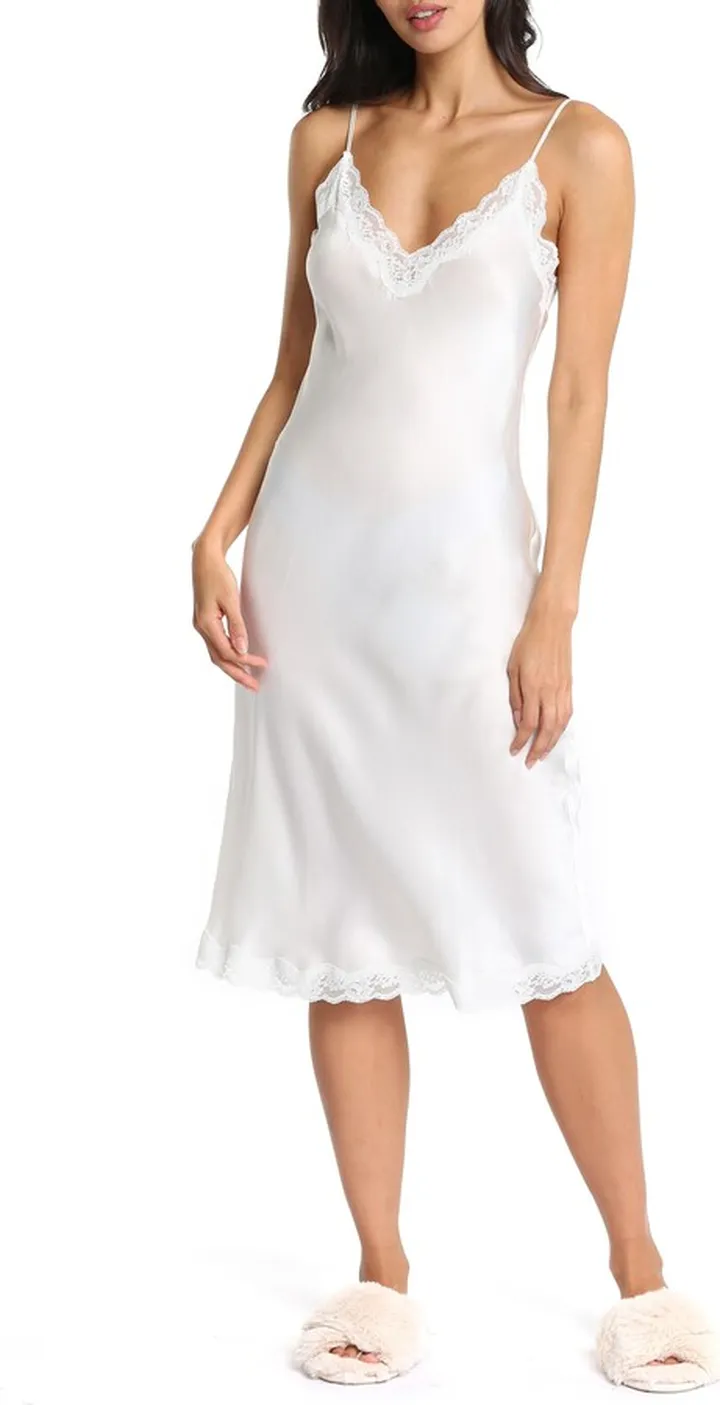 Camille Lace Trim Silk Nightgown