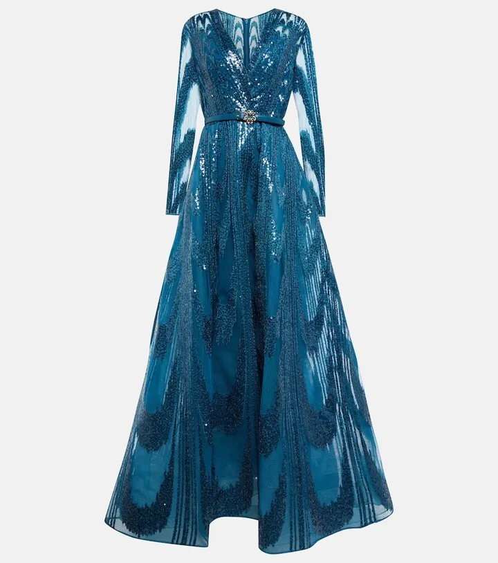 Sequined belted gown