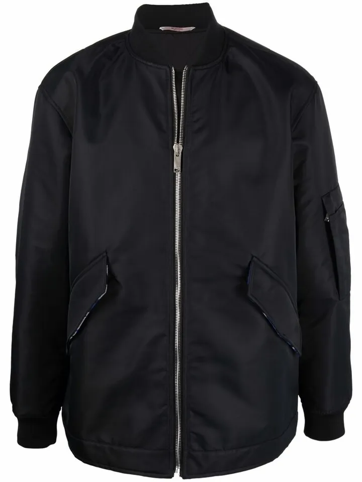 Optical logo-print bomber jacket
