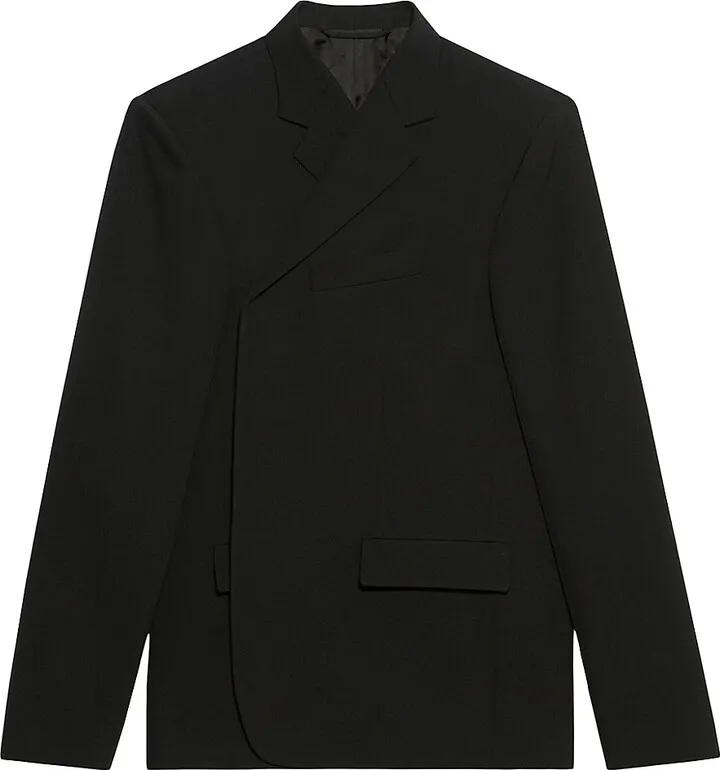 Phone Holder Jacket in black dry wool twill