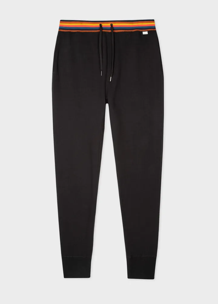 Black Jersey Cotton 'Artist Stripe' Waistband Lounge Pants