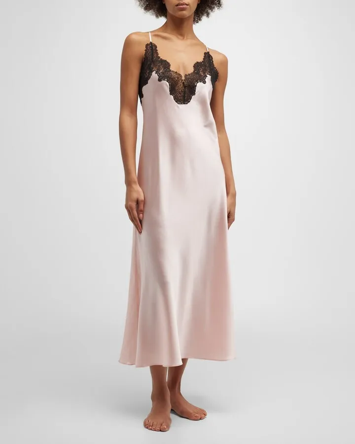Lace-Trim Silk Nightgown
