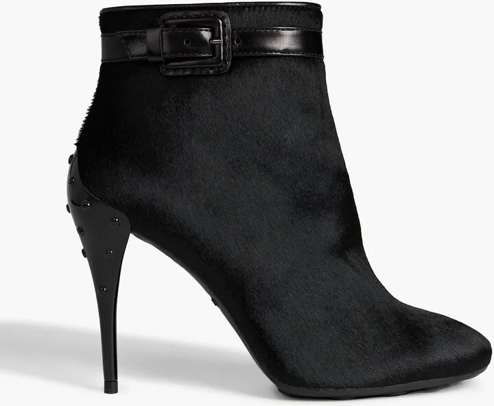 Gomma leather-trimmed calf hair ankle boots