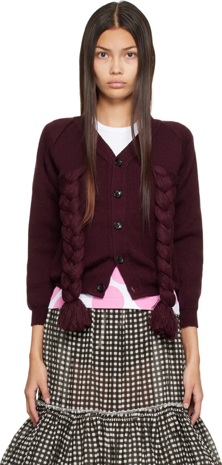 Comme des Garçons Girl Burgundy Braided Cardigan