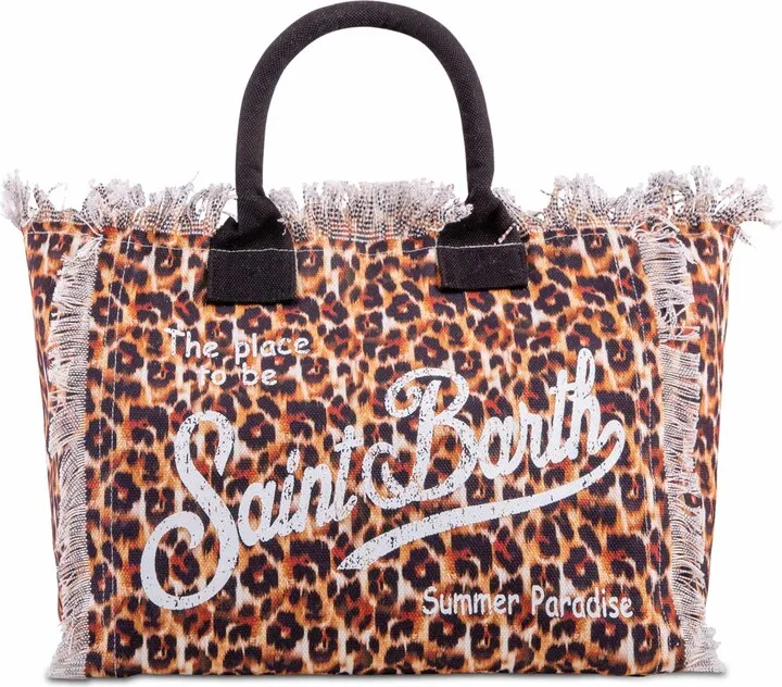 Vanity Canvas Shoulder Bag With Leopard Print