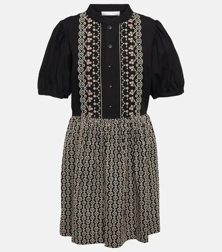 Floral embroidered cotton minidress
