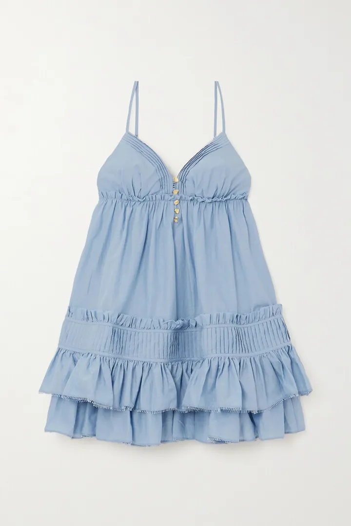 Aje - Talia Ruffled Cotton-gauze Mini Dress - Blue