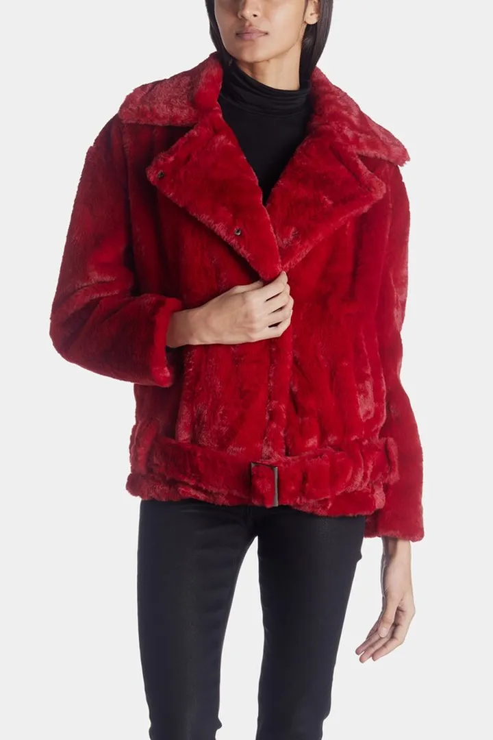 Short Pile Faux Fur Biker Jacket