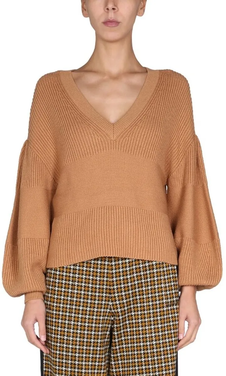 Staud Rye V-Neck Ribbed Sweater