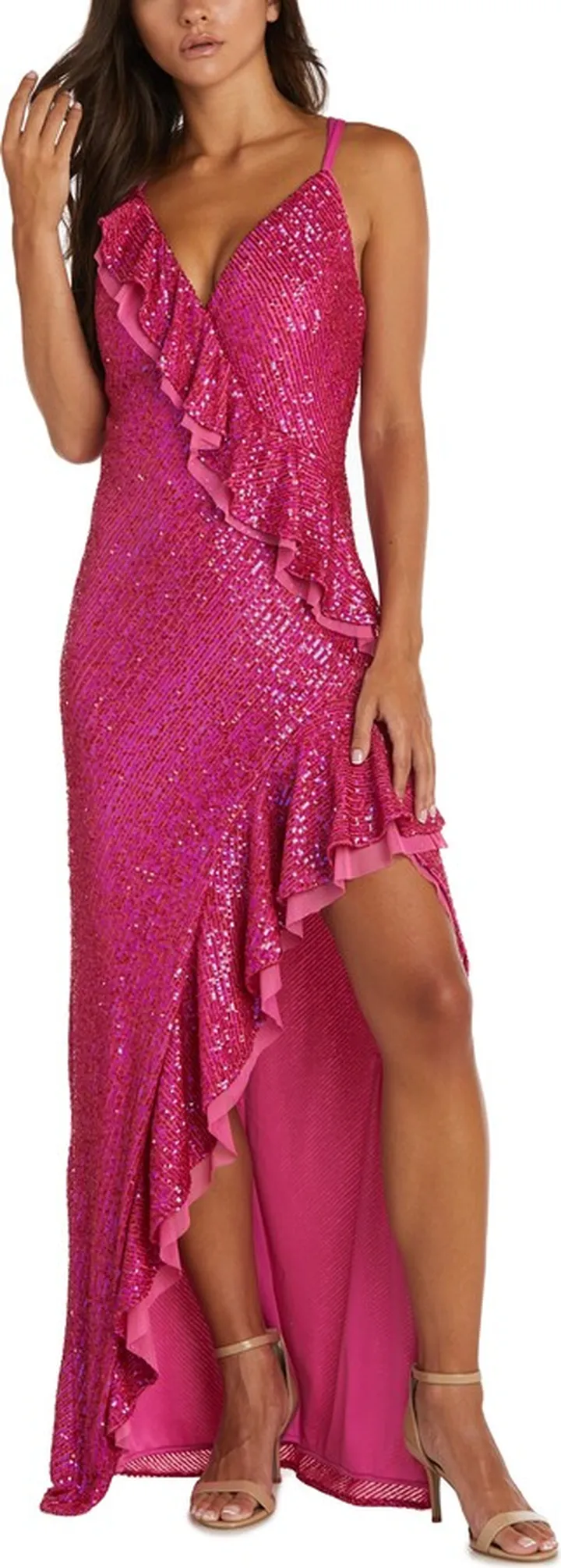 Sequin Ruffle High-Low Dress