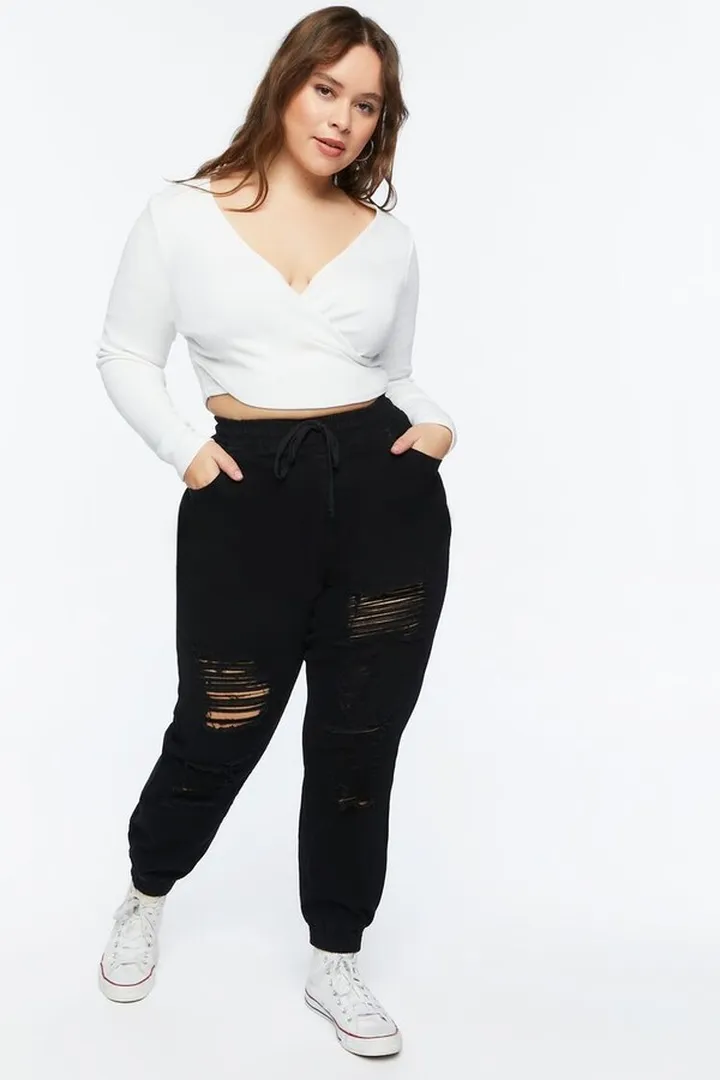 Plus Size Distressed Denim Joggers