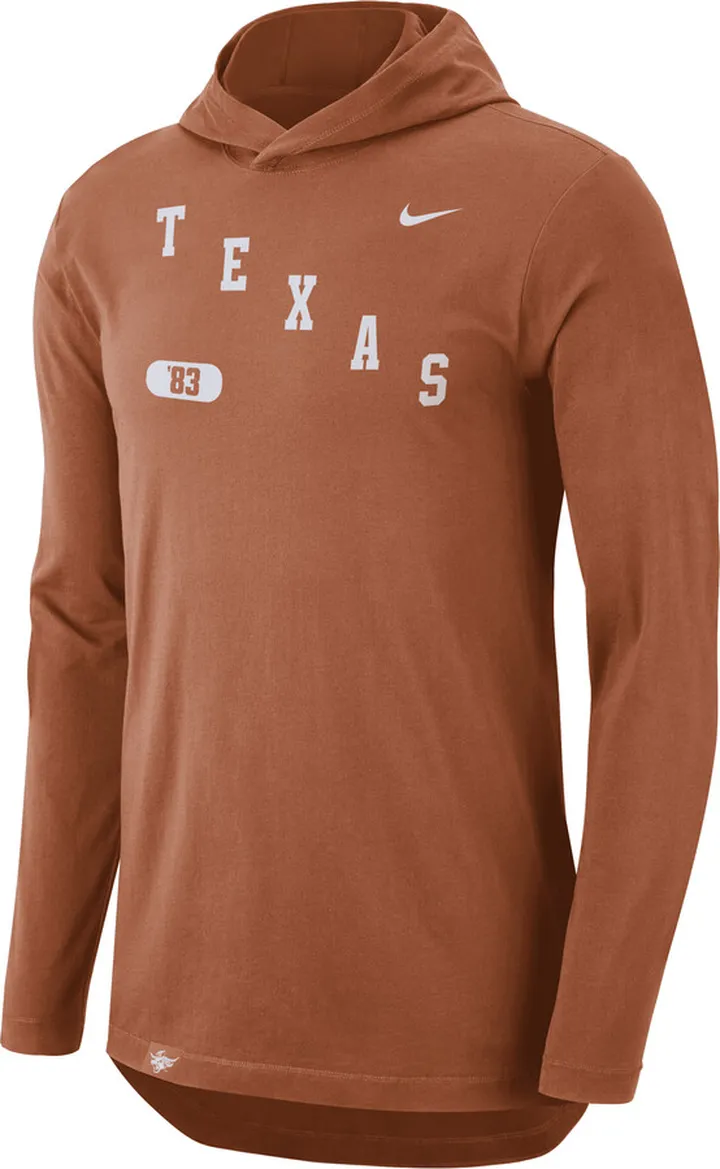 Texas Nike Men's Dri-FIT College Hooded Long-Sleeve T-Shirt in Orange
