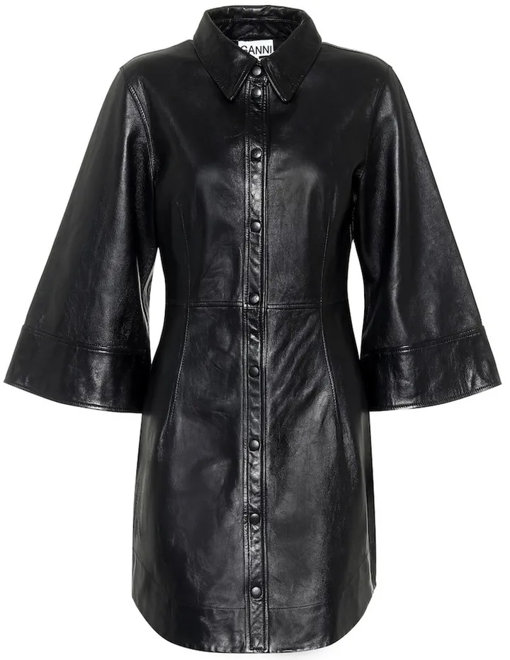 Leather mini shirt dress
