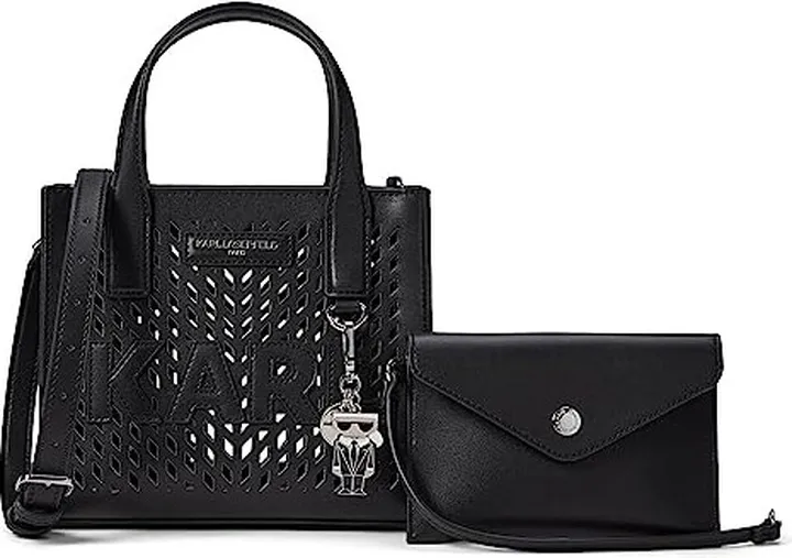 Karl Lagerfeld Paris Nouveau Small Box Crossbody Tote (Black Perf) Handbags