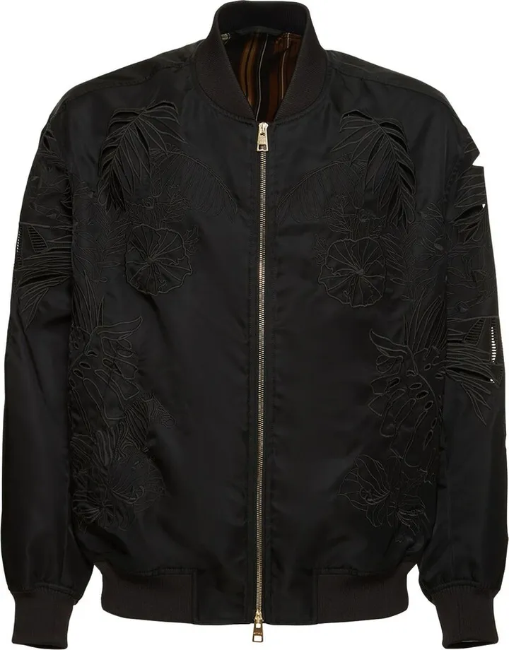 Flower embroidery bomber jacket