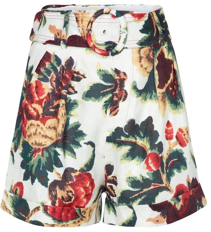 Ambroise belted floral linen shorts