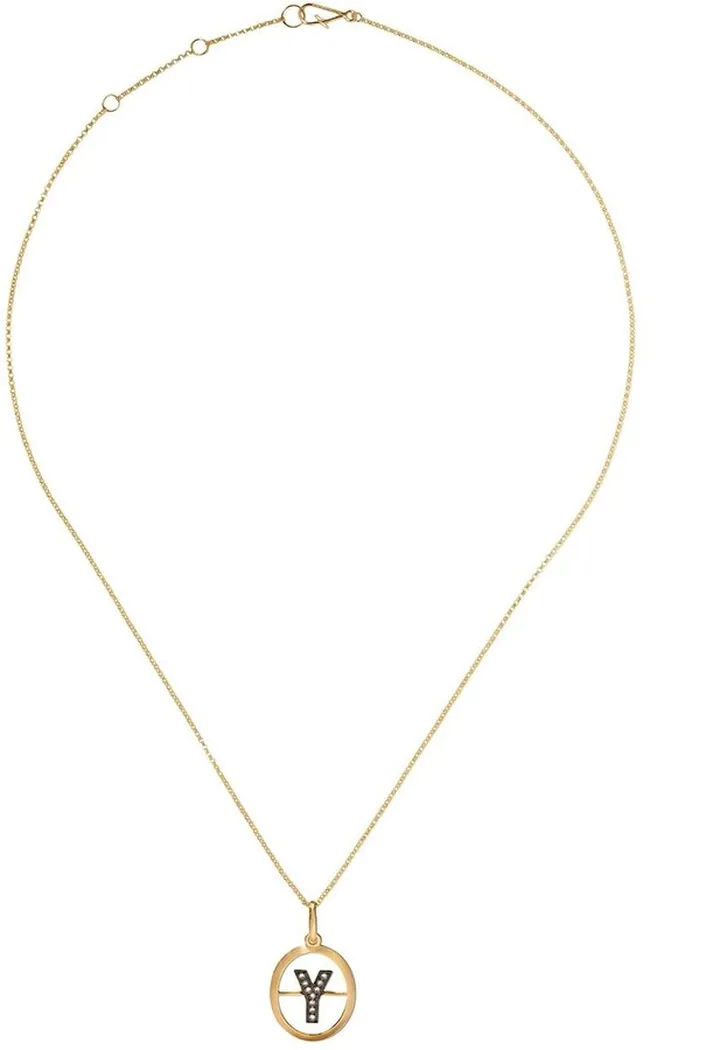 14kt and 18kt yellow gold Y diamond initial pendant necklace